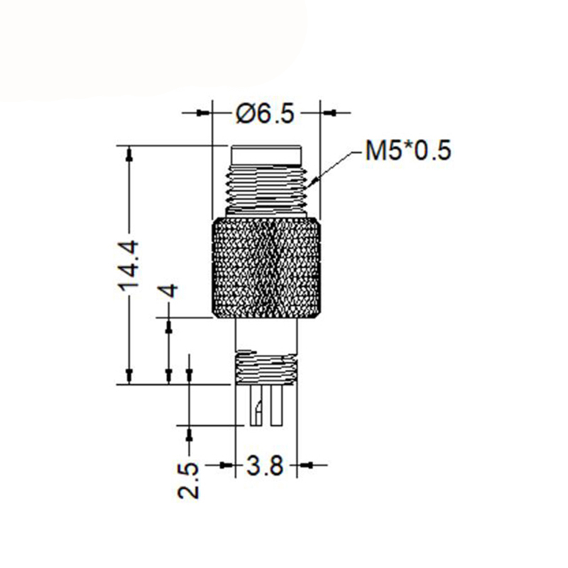 M5 4pins A code male moldable connector,brass with nickel plated screw
